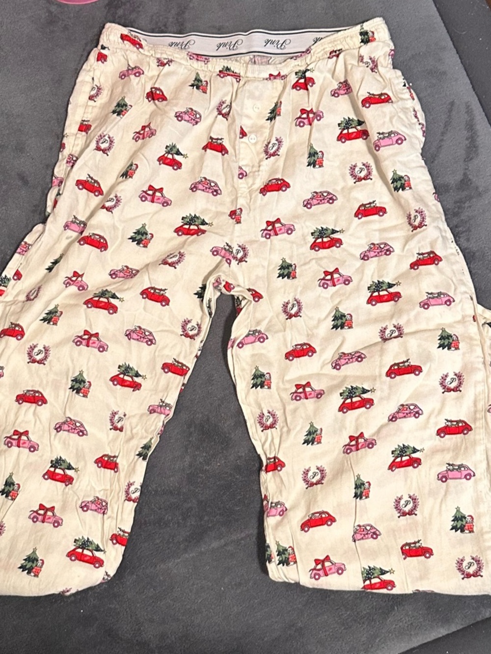 Women Victoria's Secret Cream Pajama Pants with Red Car Print